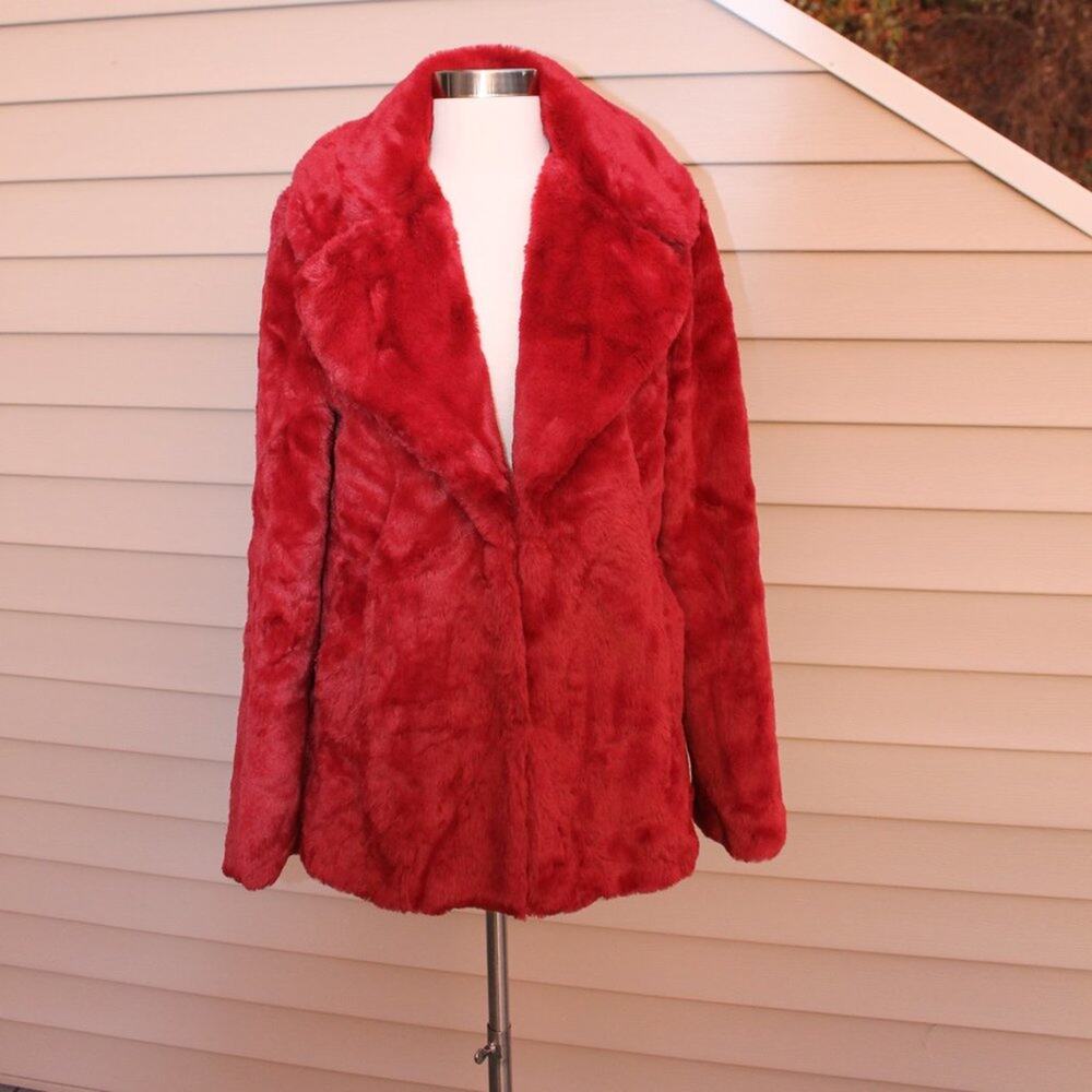 Rachel Zoe Women's Red Faux Fur Teddy Coat Ultra Soft Shawl Collar Size Medium - Picture 5 of 10